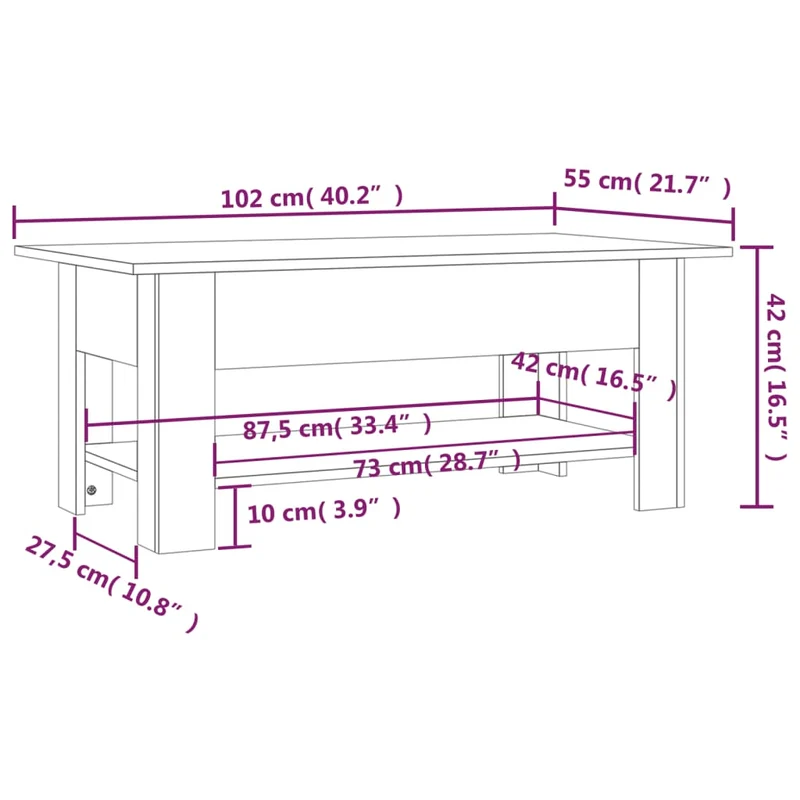 Table basse avec étagère design moderne 102 x 55 x 42 cm bois d'ingénierie couleur chêne DEC038912