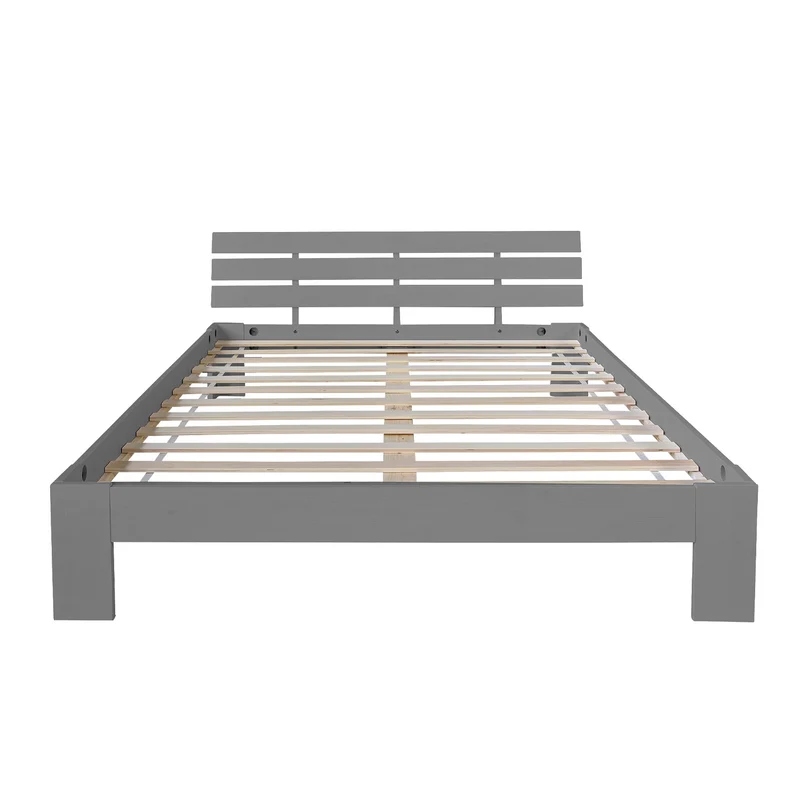 Lit double 2 personnes pour adulte avec sommier à lattes en bois gris 160x 200 cm LIT06210