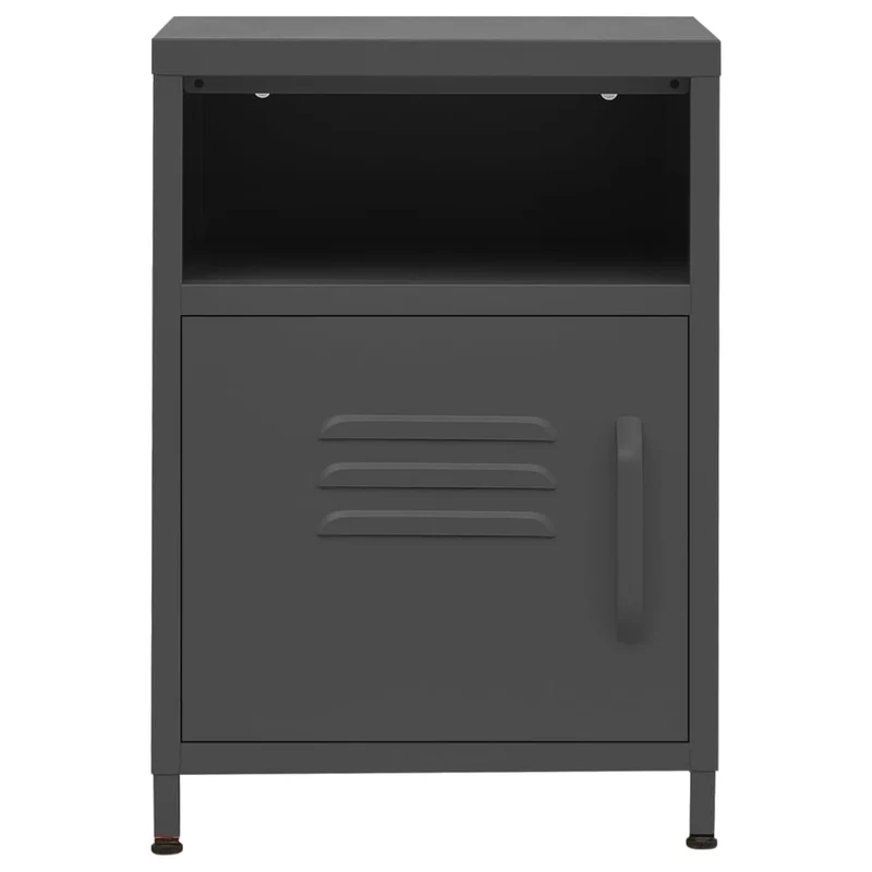 Table de chevet avec étagère ouverte et porte 35 x 35 x 51 cm acier anthracite DEC033092