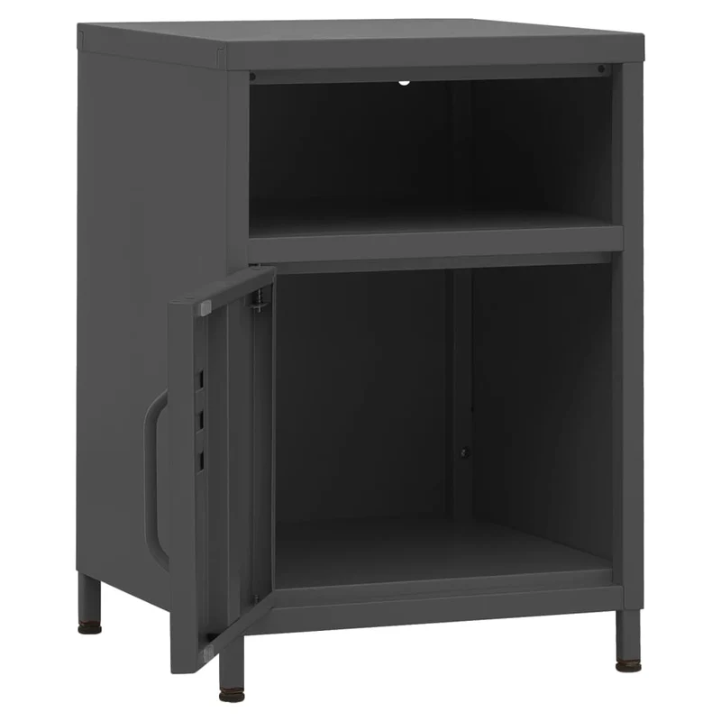 Table de chevet avec étagère ouverte et porte 35 x 35 x 51 cm acier anthracite DEC033092