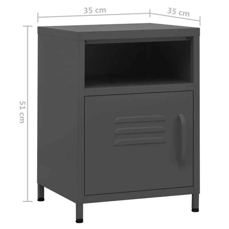 Table de chevet avec étagère ouverte et porte 35 x 35 x 51 cm acier anthracite DEC033092