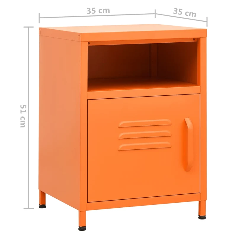 Table de chevet avec compartiment avec porte et ouvert 35 x 35 x 51 cm acier orange DEC034539