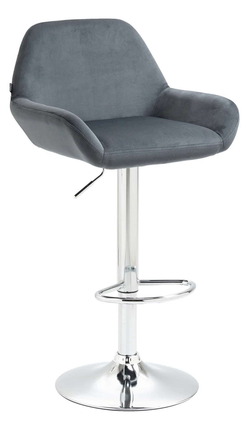 Tabouret de bar x1 en velours rembourré gris foncé base trompette métal chromée TDB10425