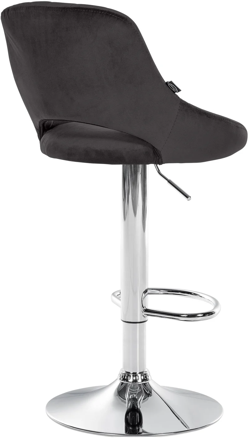 Tabouret de bar x1 avec repose-pieds pivotant et réglable en velours noir et métal 10_0005216