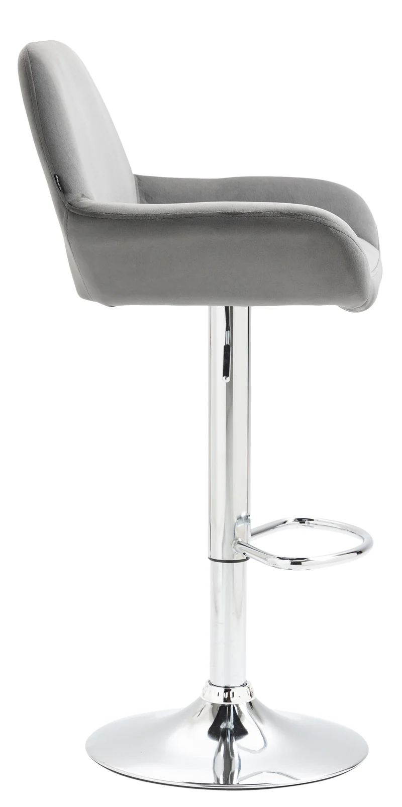 Tabouret de bar en velours rembourré gris base trompette métal chromée TDB10427