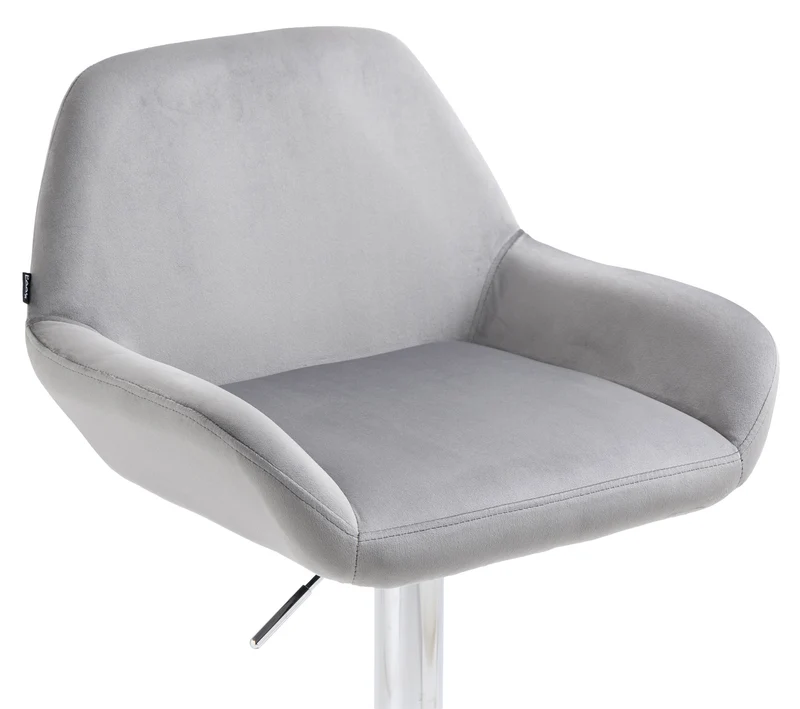 Tabouret de bar en velours rembourré gris base trompette métal chromée TDB10427
