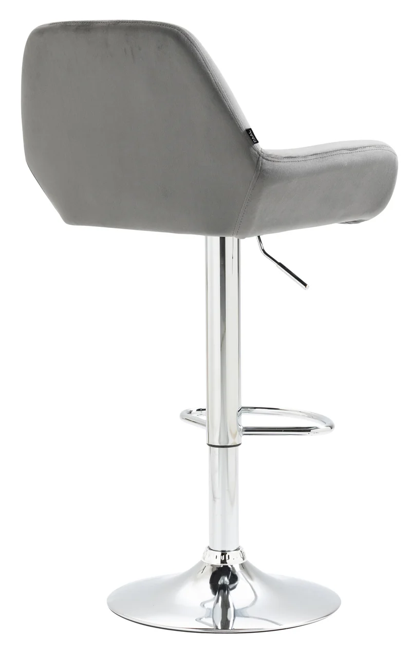 Tabouret de bar en velours rembourré gris base trompette métal chromée TDB10427