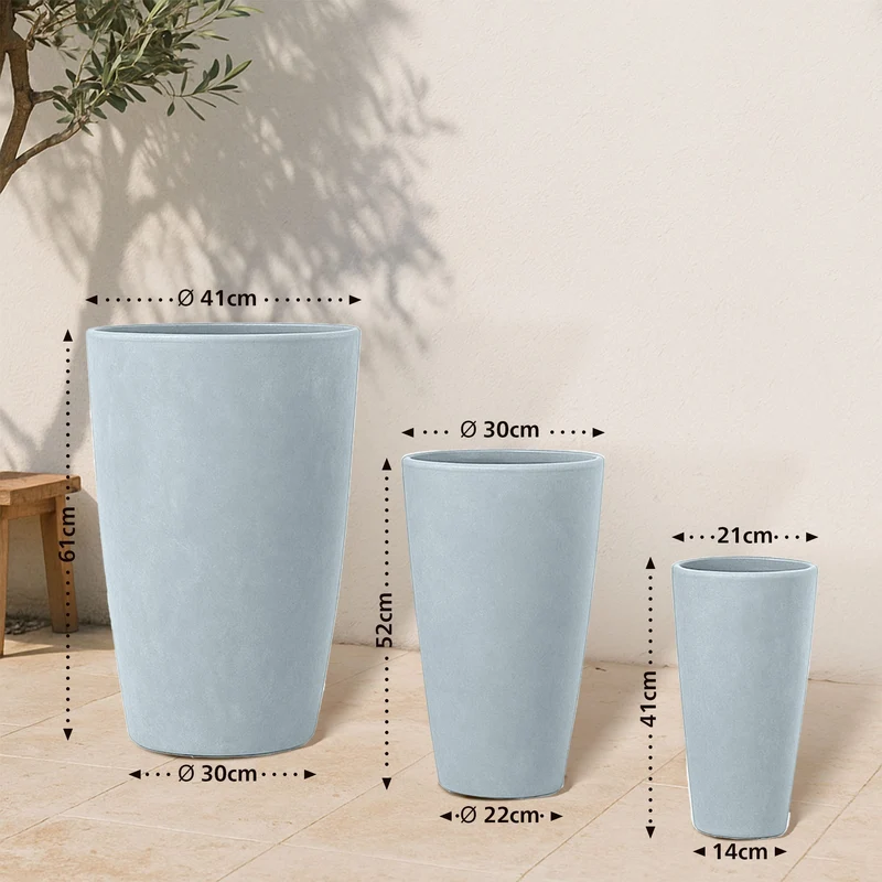Lot de 3 pots de fleurs en argile fibreuse gris résistants aux intempéries 10_0007960