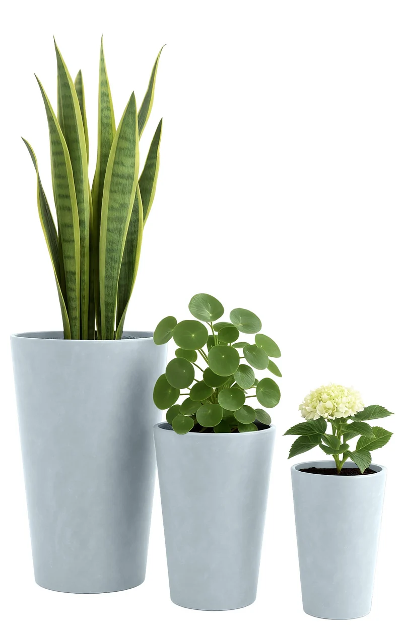 Lot de 3 pots de fleurs en argile fibreuse gris résistants aux intempéries 10_0007960
