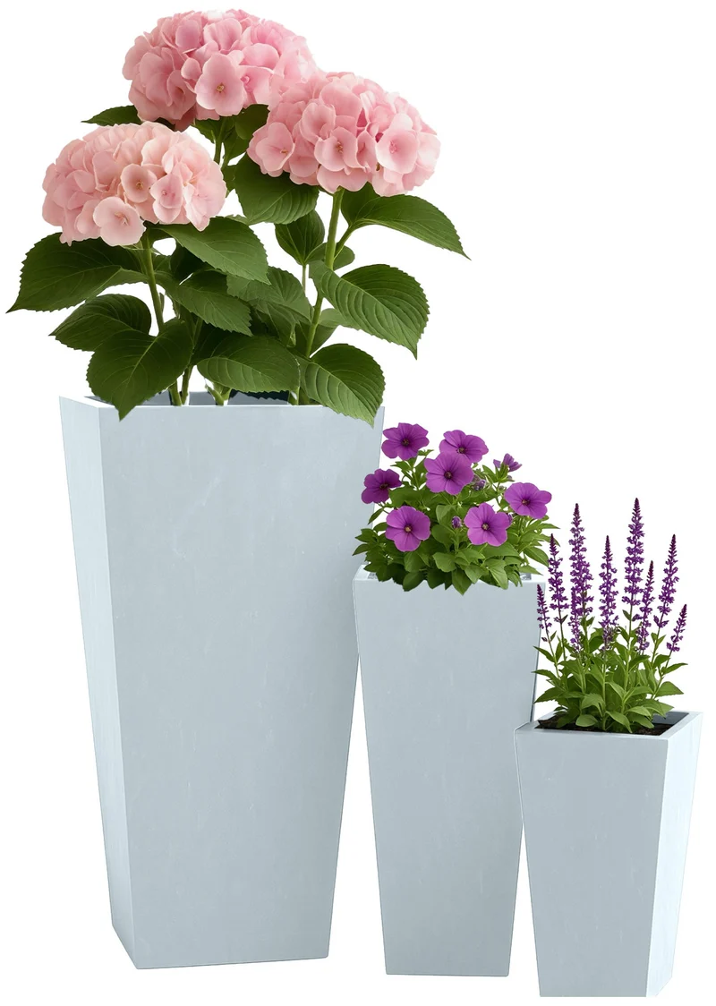 Lot de 3 pots de fleurs résistants aux intempéries – Argile fibreuse gris 10_0007959