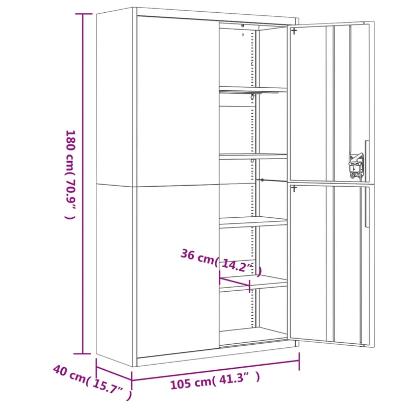 Caissons à tiroirs meuble de bureau portes verrouillables 105 x 40 x 180 cm acier gris clair DEC024534