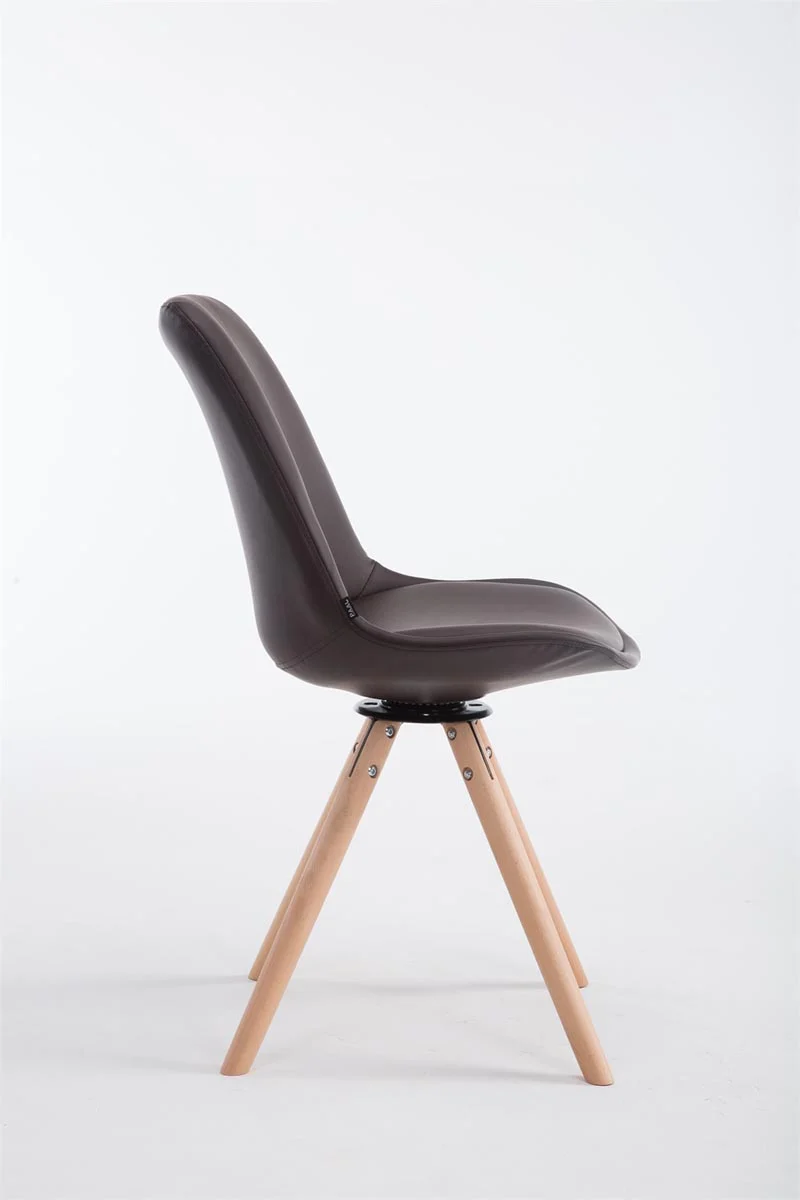 Chaise de salle à manger x1 pivotante style nordique assise en PVC marron piètement en bois clair 10_0008284