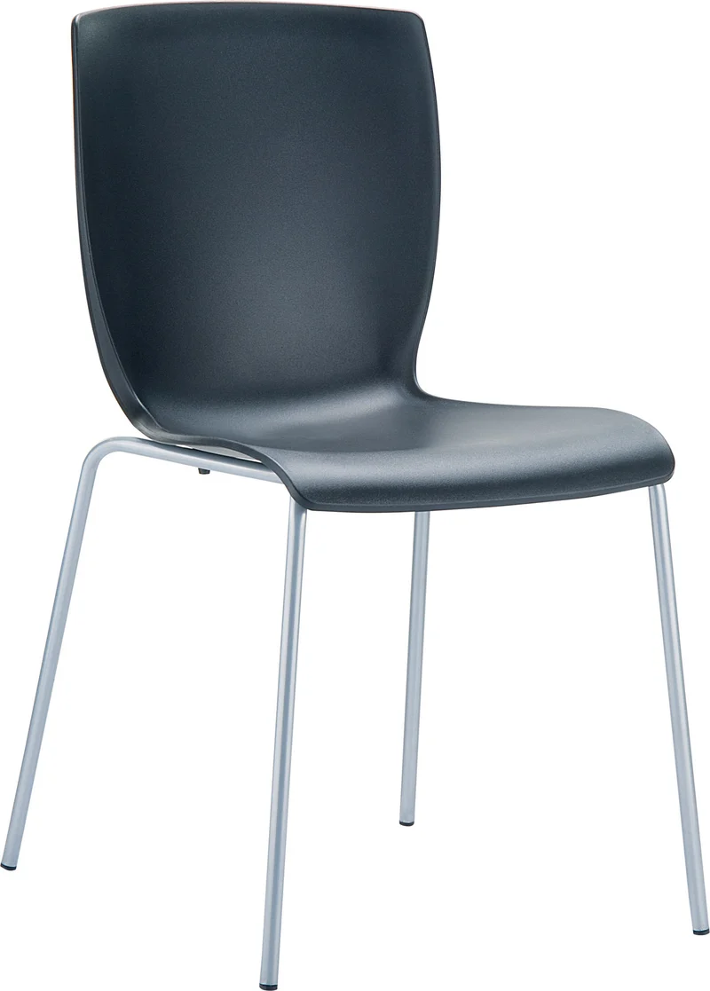 Lot de 2 chaises de cuisine ou véranda empilable pour intérieur ou extérieur assise en plastique noir cadre en aluminium 10_0008042