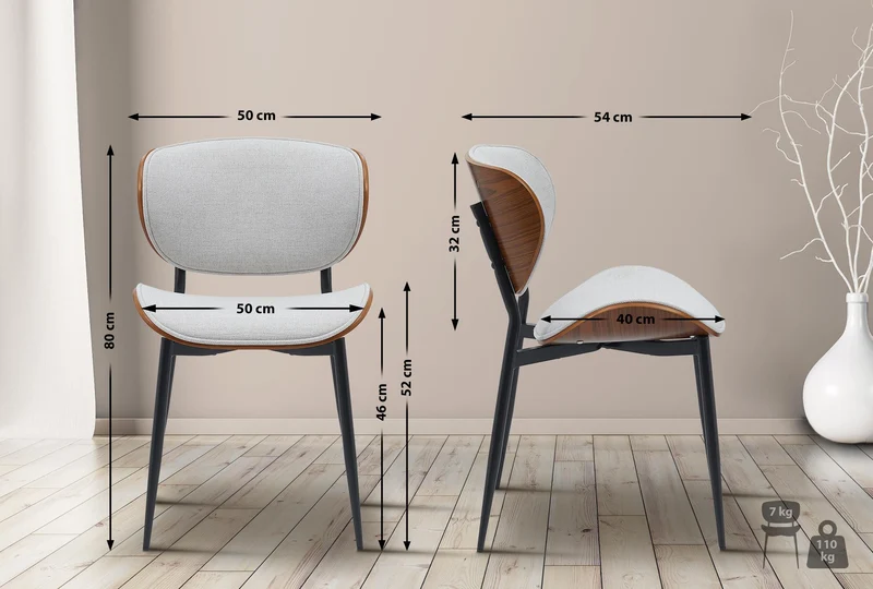 Lot de 2 chaises de salle à manger design en similicuir crème avec coque bois noyer structure métal robuste 10_0008596