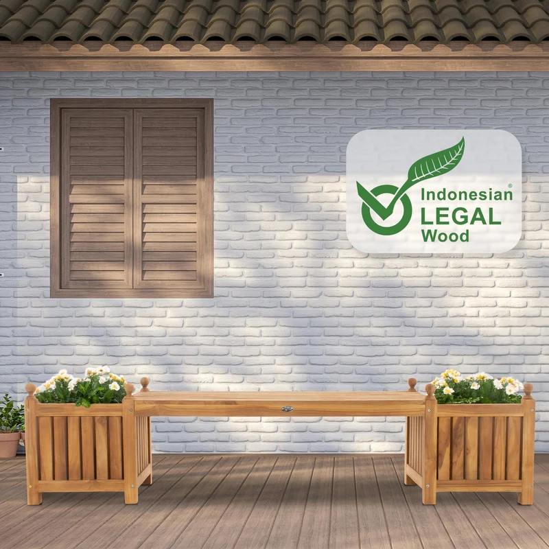 Banc de jardin 210 cm design en teck avec jardinières élégance naturelle 10_0007937