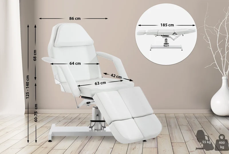 Table d’esthétique professionnelle hydraulique réglable dossier inclinable ouverture visage PVC blanc 10_0008215