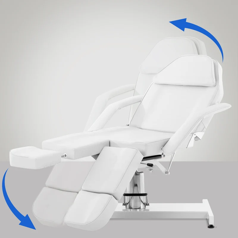 Table d’esthétique professionnelle hydraulique réglable dossier inclinable ouverture visage PVC blanc 10_0008215