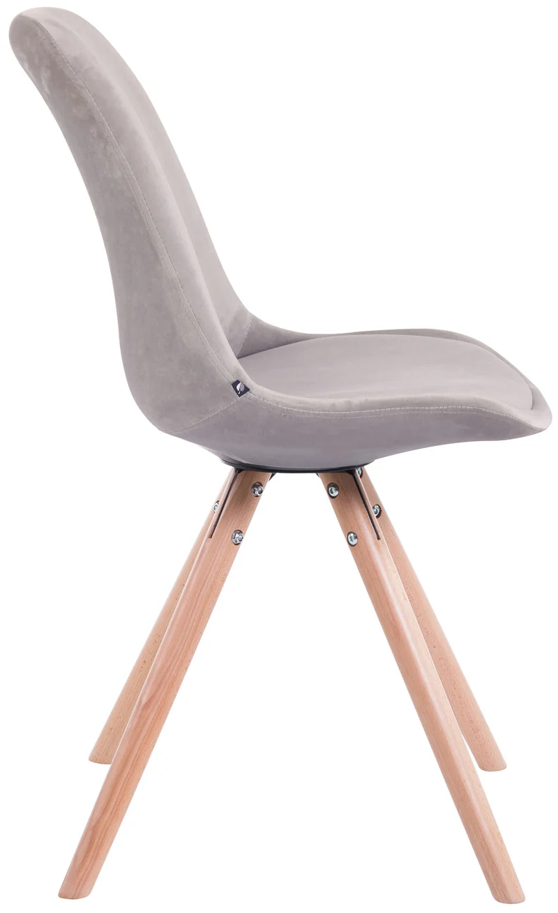 Chaise de salle à manger design scandinave en velours gris et pieds en bois clair forme rond 10_0008311