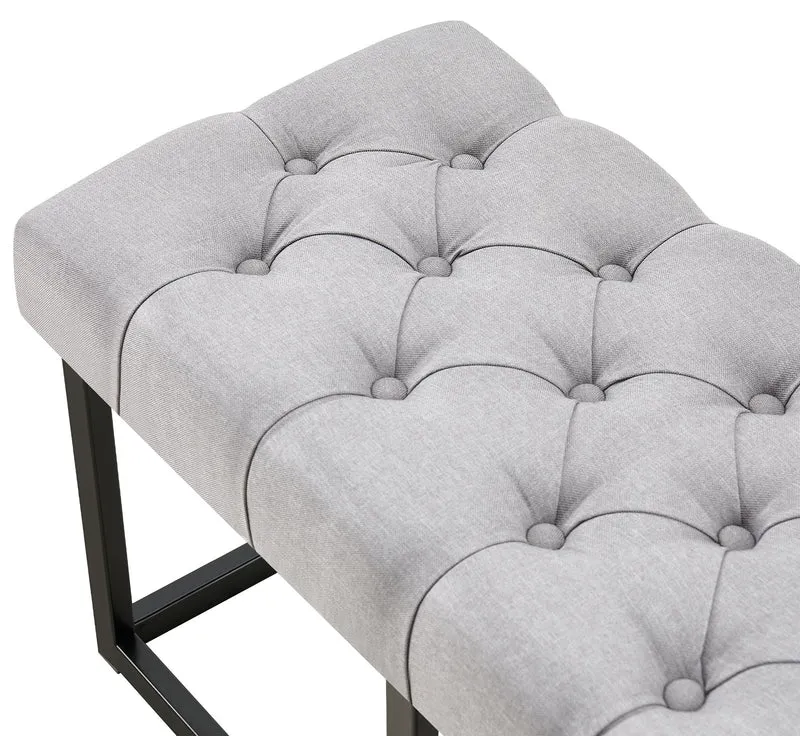 Banc capitonné rembourré 120 cm tissu gris avec structure métal noir design contemporain 10_0008527