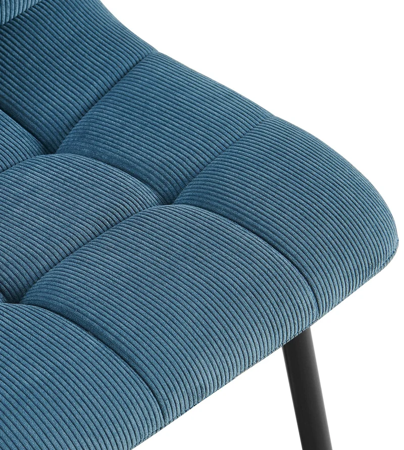 Chaise de salle à manger x1 design en velours côtelé bleu à coutures carrées – Pieds métal noirs 10_0007448