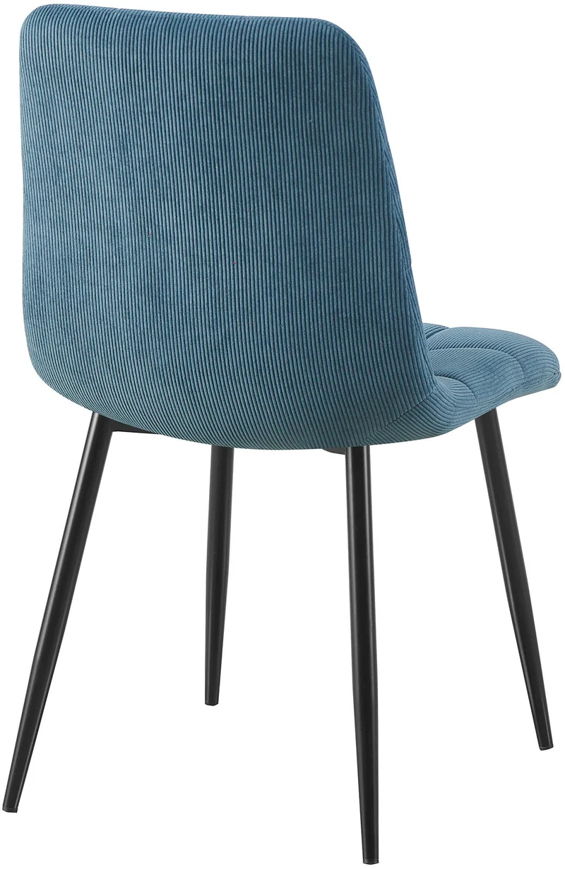 Chaise de salle à manger x1 design en velours côtelé bleu à coutures carrées – Pieds métal noirs 10_0007448
