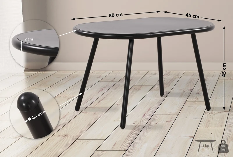 Table basse ovale intérieur / extérieur en polypropylène recyclé couleur noir 80 x 45 cm 10_0009189