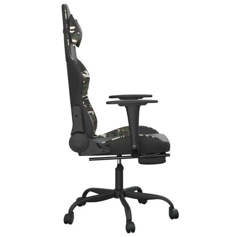Fauteuil de bureau chaise gaming sur roulettes avec repose-pied noir et camouflage PVC vert DEC025763