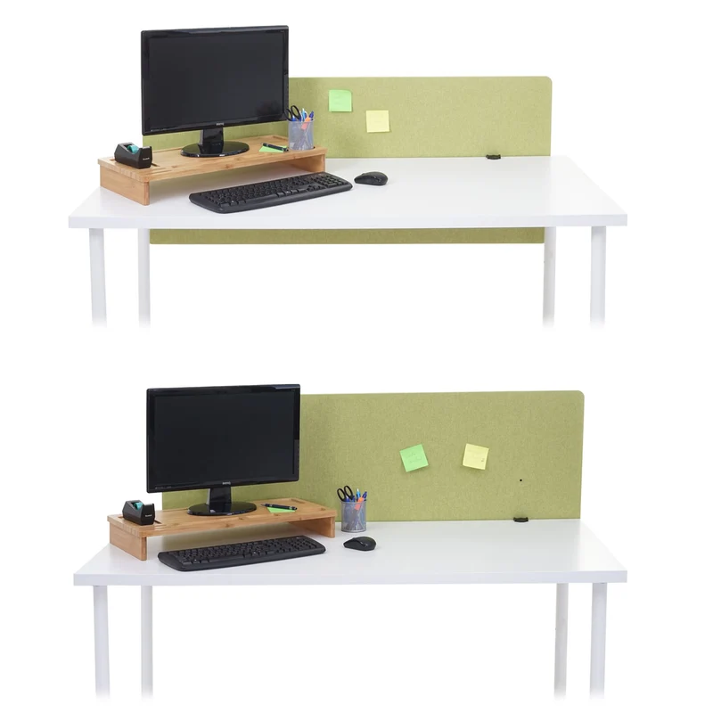 Cloison de bureau acoustique brise-vue tableau d'affichage à double paroi 60x160 cm en tissu vert 04_0006433