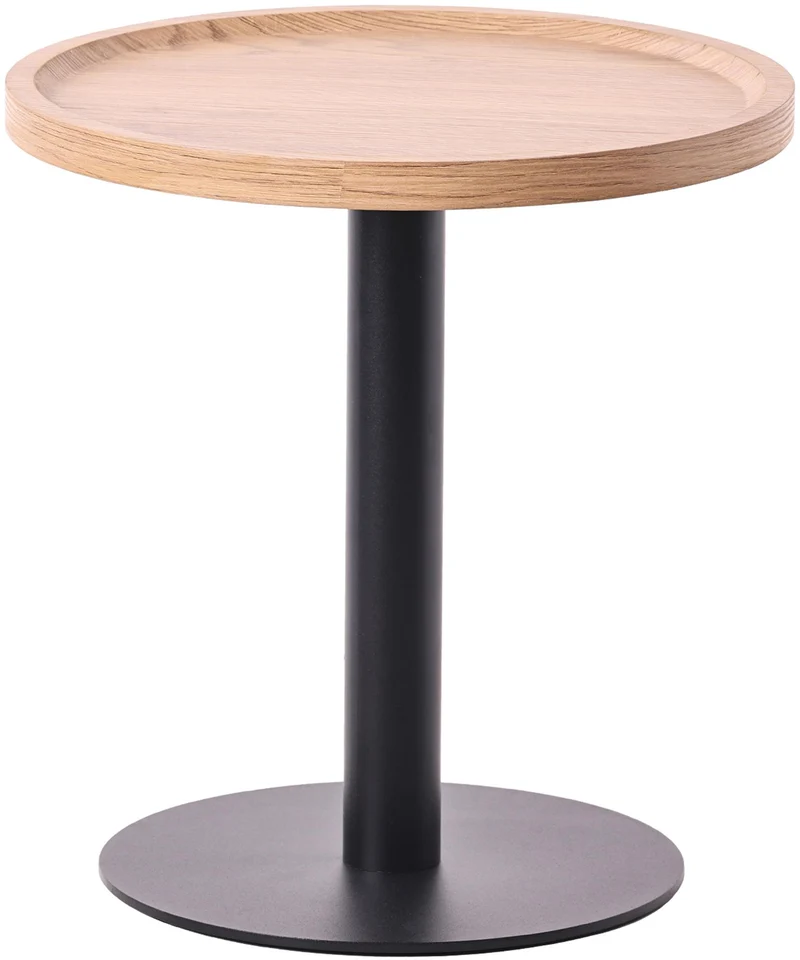 Ensemble de tables d'appoint moderne plateau rond en bois clair Ø60cm et Ø40cm pied central en métal noir 10_0009159