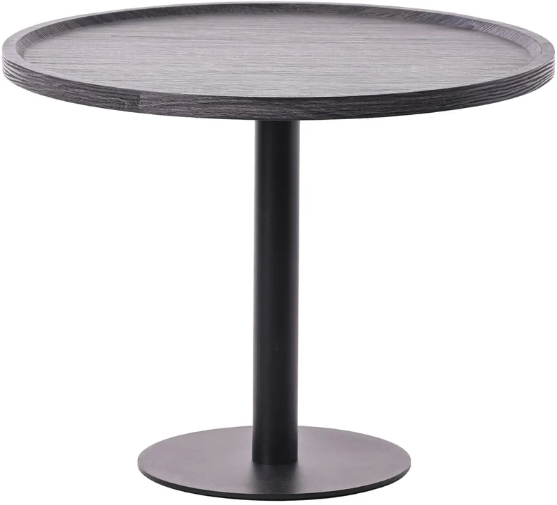 Ensemble de tables d'appoint moderne plateau rond en bois gris Ø60cm et Ø40cm pied central en métal noir 10_0009153