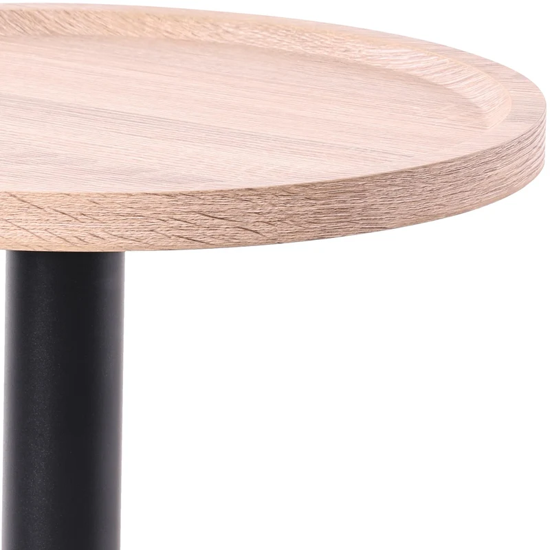 Table d'appoint moderne plateau rond en bois couleur chêne Ø60cm design avec pied central en métal noir 10_0009148