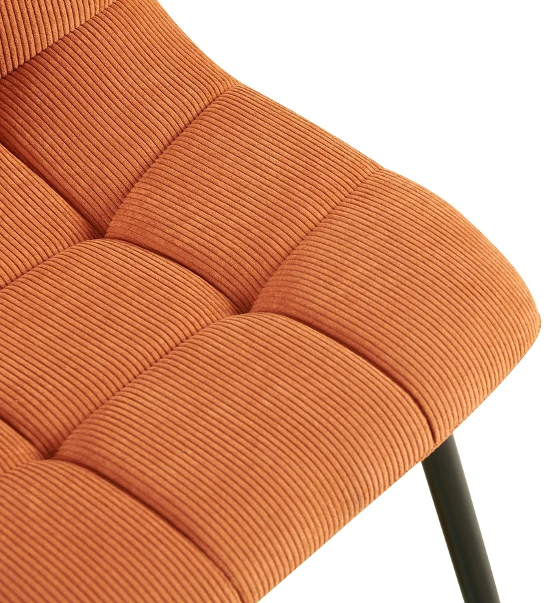 Chaise de salle à manger x1 coutures décoratives carrées en velours côtelé orange et métal noir 10_0007394