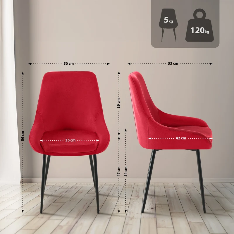 Chaise de salle à manger x1 élégance confort design moderne en velours rouge structure métallique noir 10_0007802