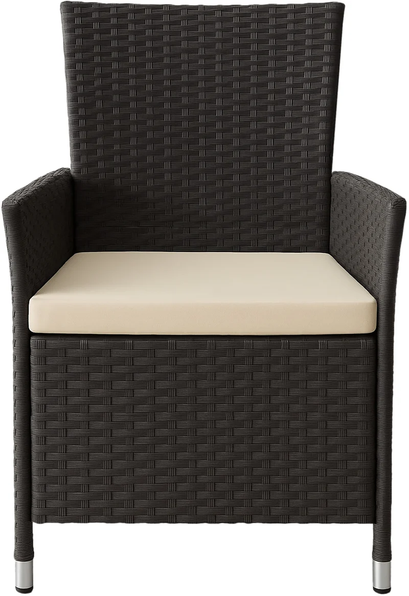 Ensemble de jardin extérieur 3 pièces – 2 fauteuils résine tressée marron foncé et table ronde en verre 10_0007922