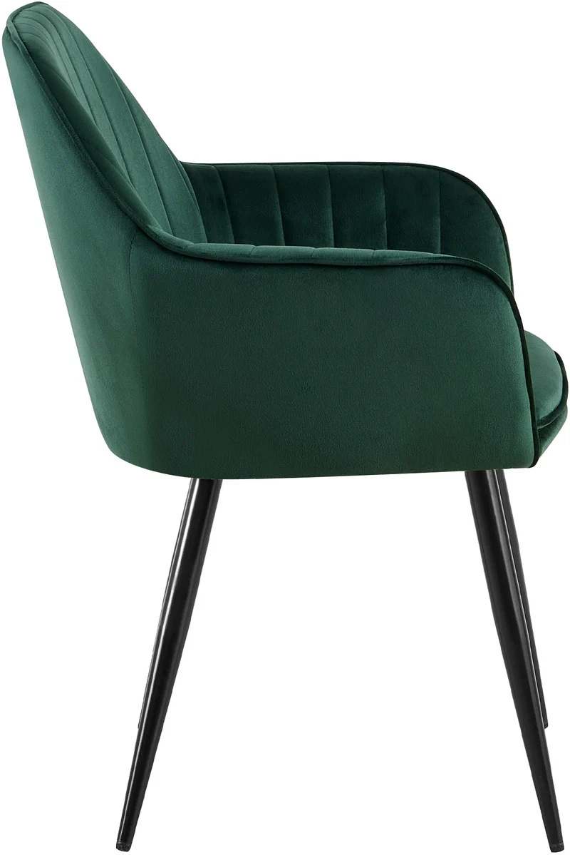Fauteuil élégant en velours vert avec coutures verticales et pieds métal noir 10_0007627