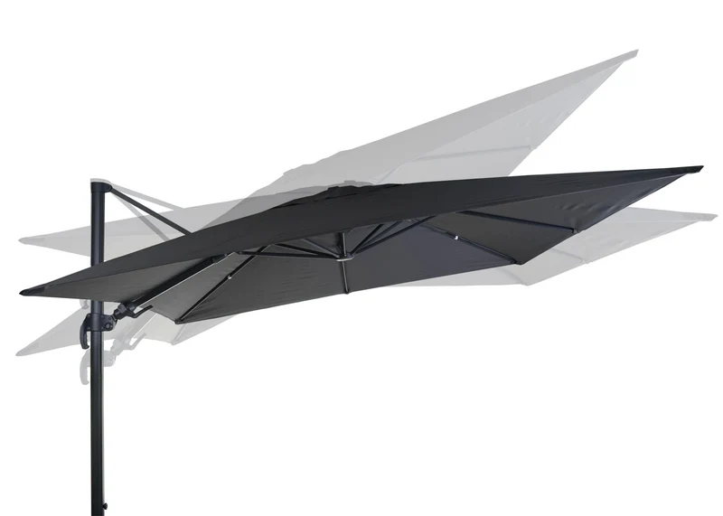 Parasol professionnel restaurant pour jardin terrasse 3x3m (Ø4,24m) pivotant, polyester aluminium/acier 23kg anthracite sans pied 04_0003291