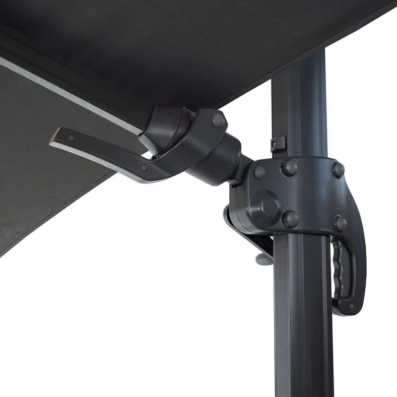 Parasol professionnel restaurant pour jardin terrasse 3x3m (Ø4,24m) pivotant, polyester aluminium/acier 23kg anthracite sans pied 04_0003291