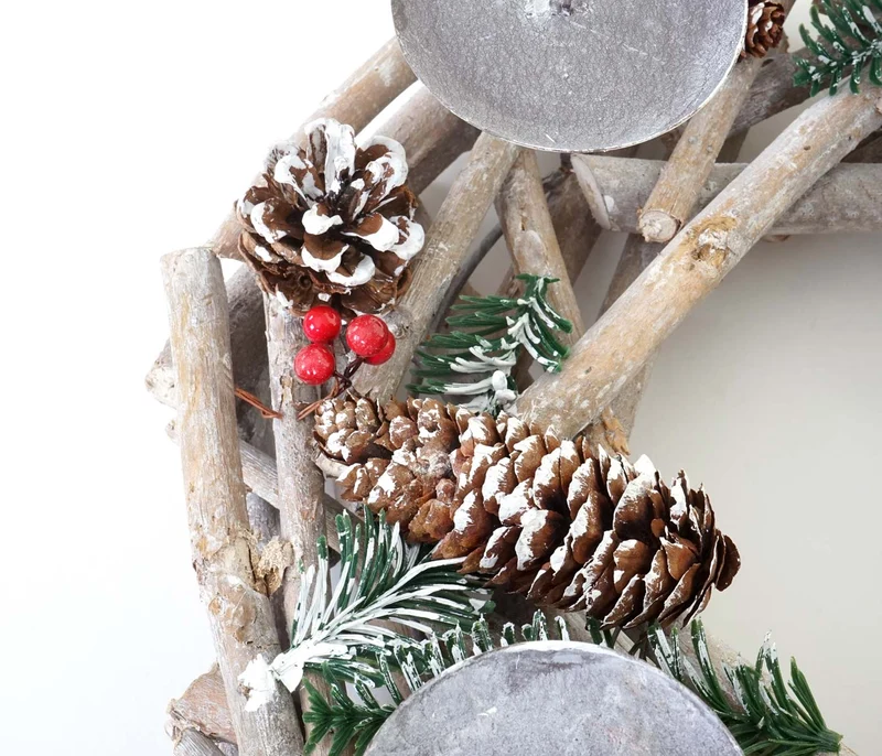 Couronne de l'Avent ronde décoration de table Noël en bois Ø 35cm blanc-gris avec bougies blanc 04_0002565