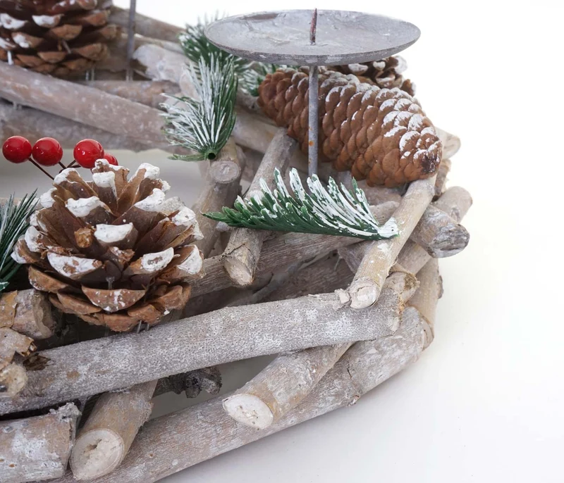 Couronne de l'Avent ronde décoration de table Noël en bois Ø 35cm blanc-gris avec bougies blanc 04_0002565