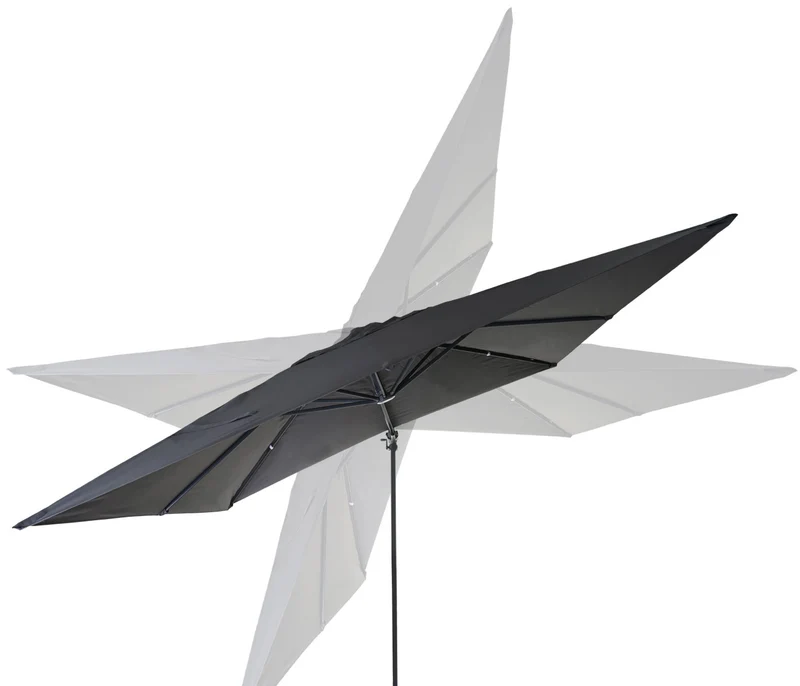 Parasol professionnel restaurant pour jardin terrasse 3x3m (Ø4,24m) pivotant, polyester aluminium/acier 23kg anthracite avec pied, rotatif 04_0003444