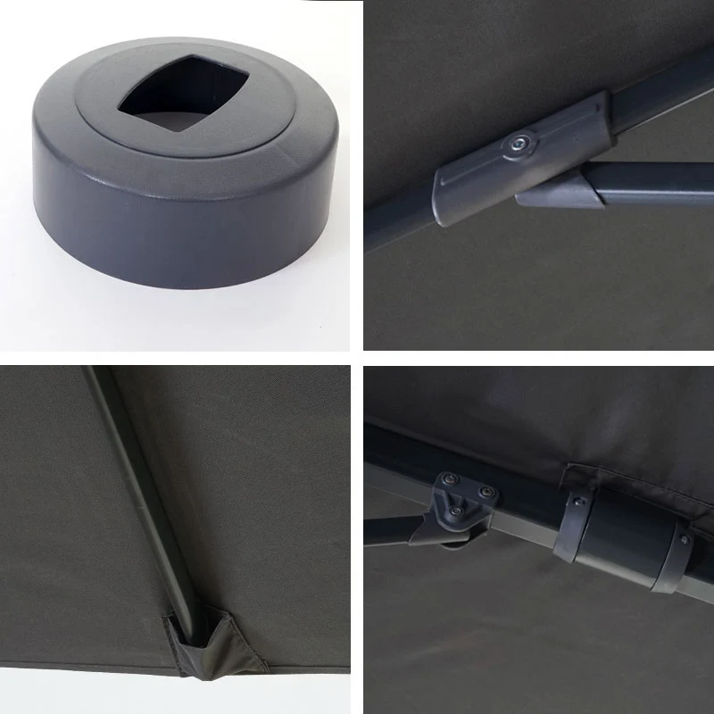 Parasol professionnel restaurant pour jardin terrasse 3x3m (Ø4,24m) pivotant, polyester aluminium/acier 23kg anthracite avec pied, rotatif 04_0003444