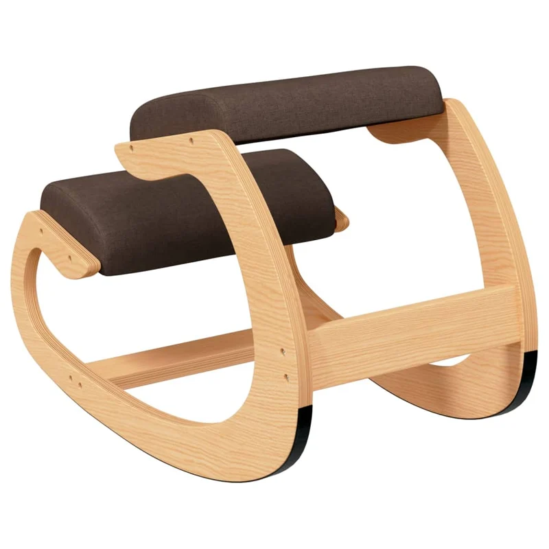 Tabouret chaise ergonomique siège assis genoux 55 x 84 x 55 cm contreplaqué de bouleau et tissu marron DEC028726