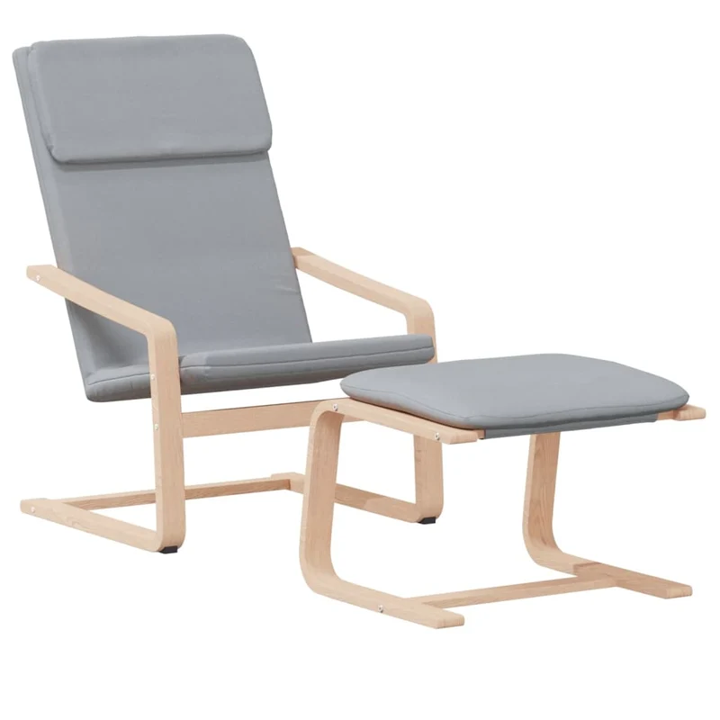 Fauteuil lounge chaise de canapé design modene avec repose-pied en tissu gris clair DEC026509