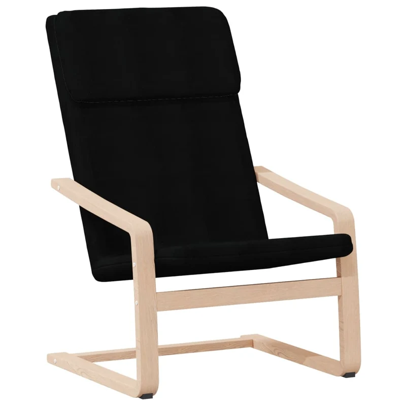 Fauteuil lounge chaise de canapé design moderne avec repose-pied en tissu noir et bois DEC026538