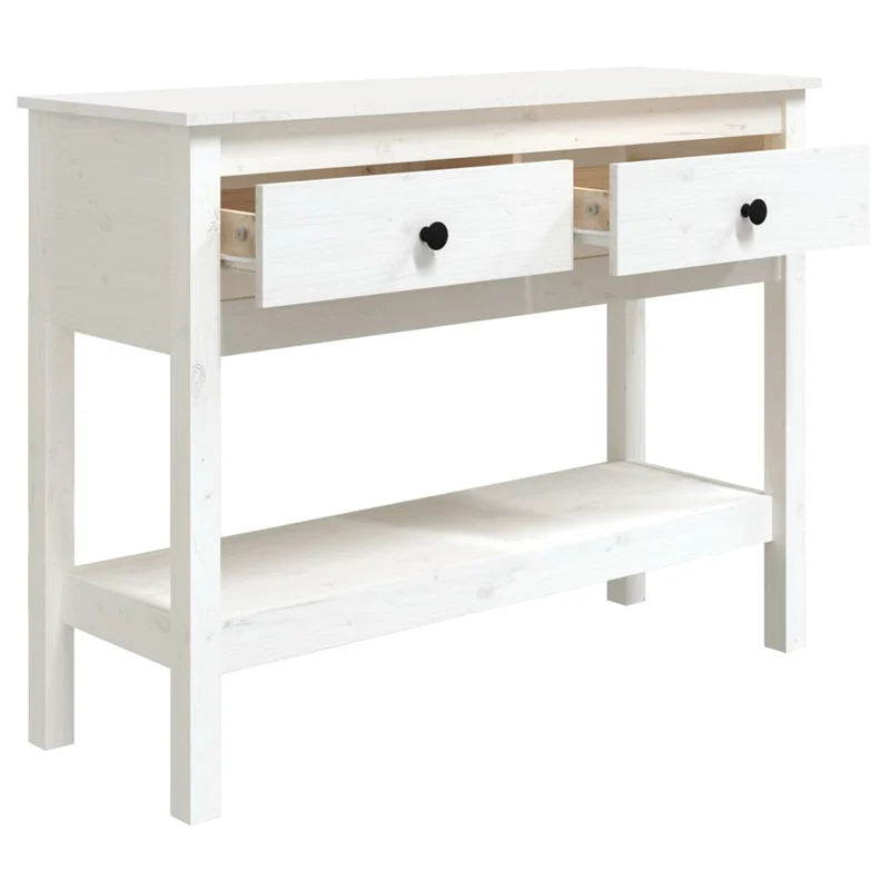 Table d'appoint console pratique avec tiroirs de rangement 100 x 35 x 75 cm bois de pin blanc DEC031676