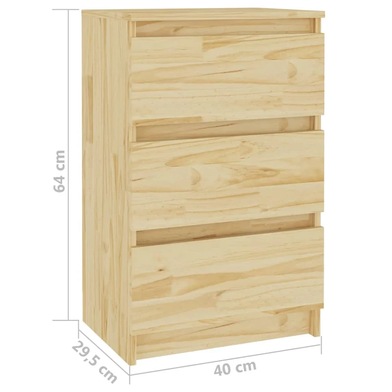 Table de chevet avec 3 tiroirs 40 x 29,5 x 64 cm bois de pin non traité DEC032914