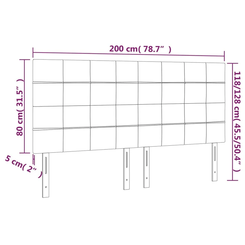 Tête de lit accessoire couchage chambre à coucher meuble à LED 200 x 5 x 118/128 cm tissu velours gris clair TDL0201322