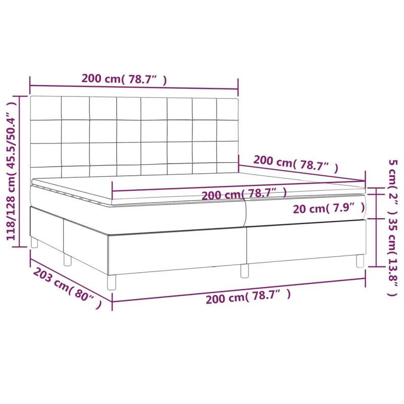 Cadre de lit LED avec sommier tête de lit matelas surmatelas 200x200 cm tissu velours gris clair TDL0207763