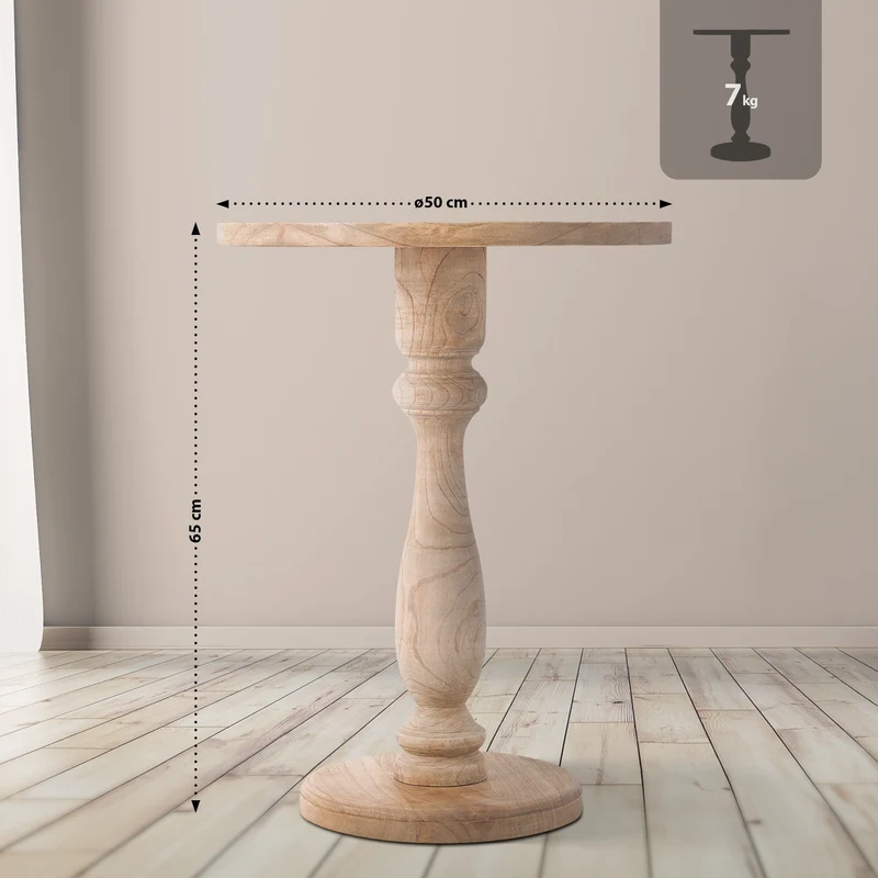 Table d’appoint ronde en bois de mindi massif 60 × Ø 50 cm fabriquée à la main 10_0009219