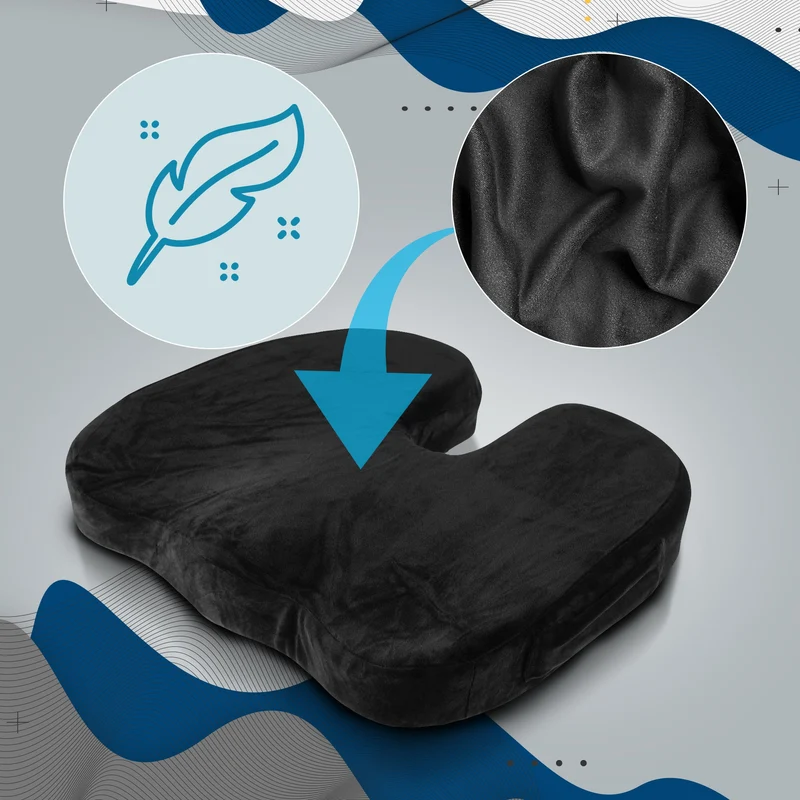 Coussin d’assise ergonomique noir 46 × 36 × 7 cm gel rafraîchissant housse lavable 110 kg 10_0008935